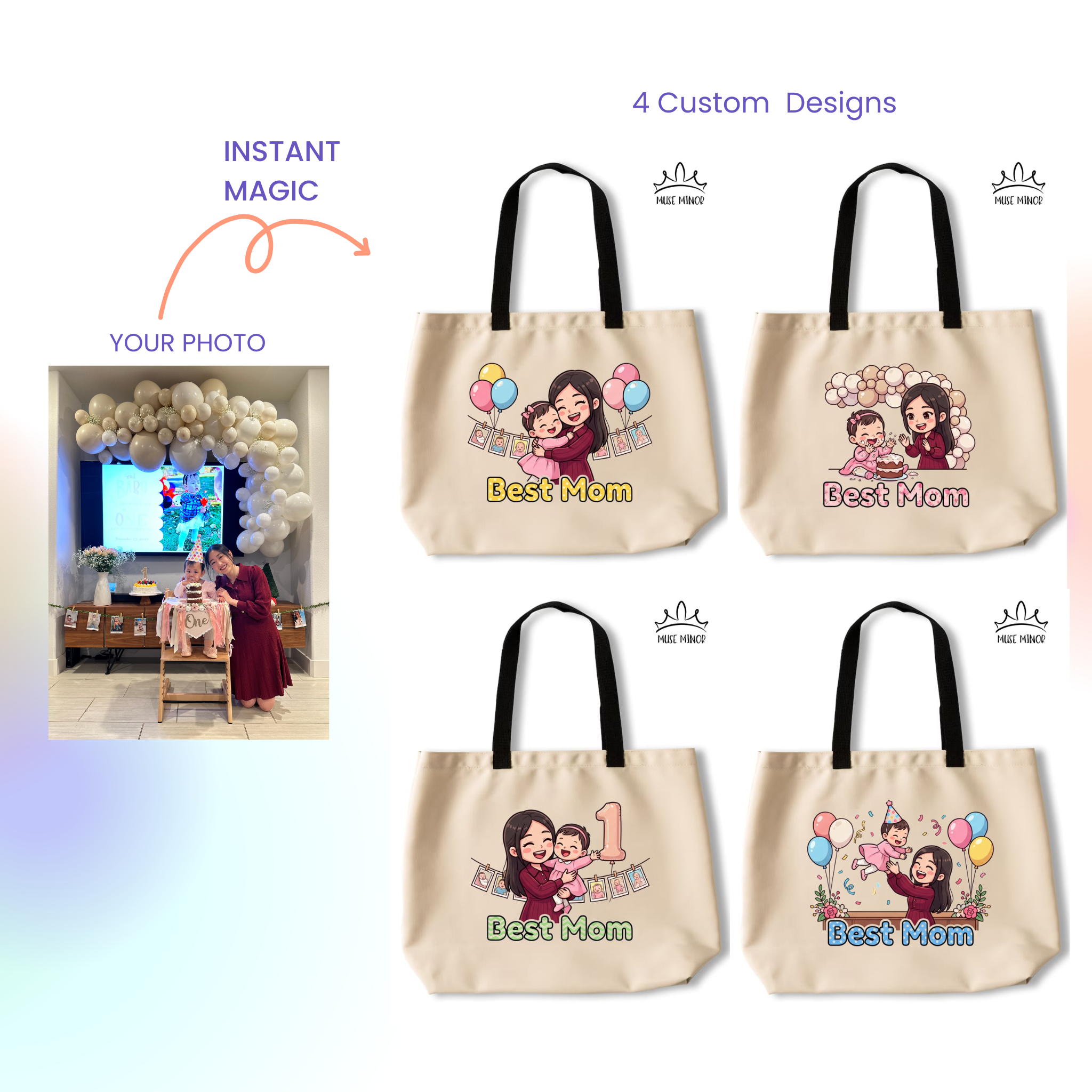 Custom Cartoon Avatar Tote (Medium/Large) - DTF transfer